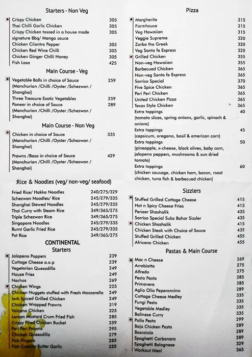 Sorriso Brasserie and Bar menu 