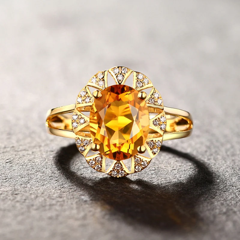 Title 5, Bague diamant jaune plaqué or ovale entièrement...