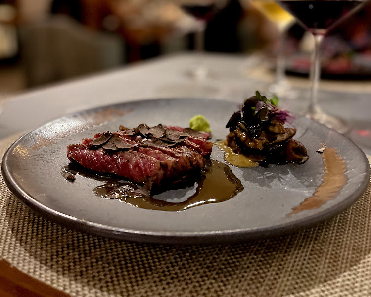 Seared Wagyu with truffle, wasabi and shiitake.