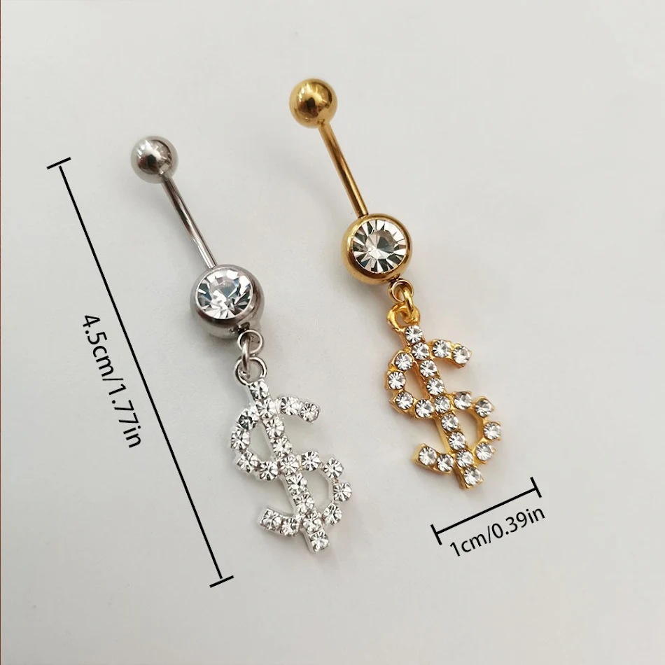 Işıltılı Rhinestone Taşlı ABD Doları Göbek Piercingi, göbek piercinginize göz kamaştırıcı bir görünüm kazandırır ve tarzınızı yansıtır.