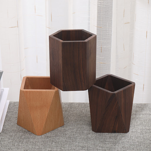Title 5, Wooden Pen Holder Desk Top Desk Storage Box for...