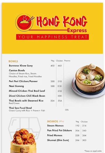 Hong Kong Express. menu 