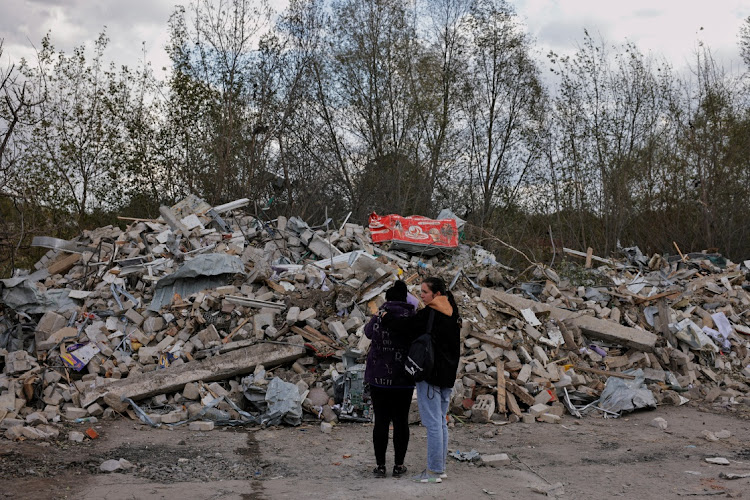 A pile of rubble left following a Russian military strike, amid Russia's attack on Ukraine, in the village of Hroza. Picture: THOMAS PETER