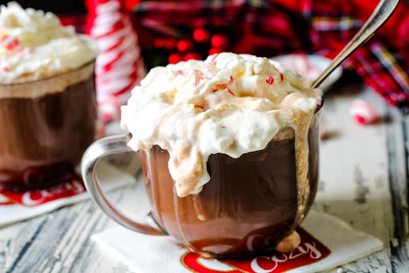 Whipped Cream Melting On The Hot Chocolate Peppermint Mocha.