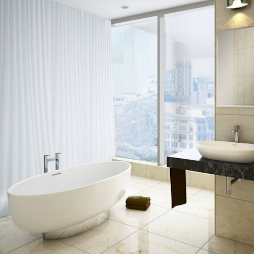 modern bathroom with white bath