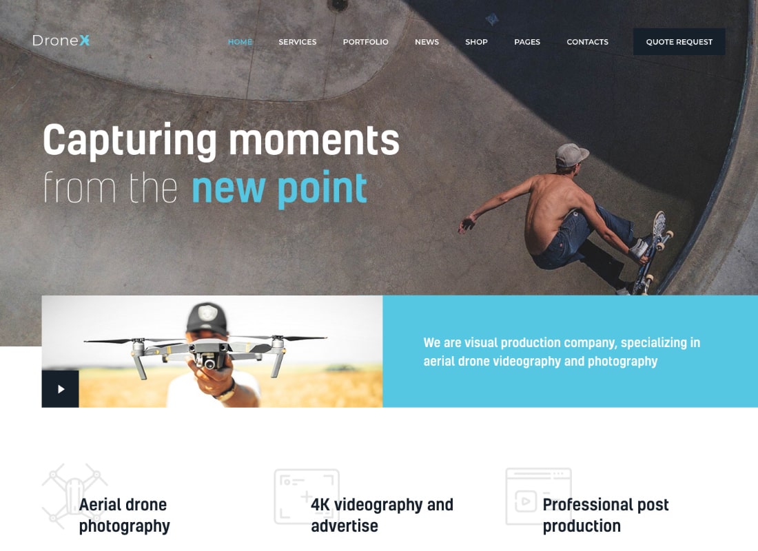 DroneX |  Tema de WordPress para fotografía aérea y videografía