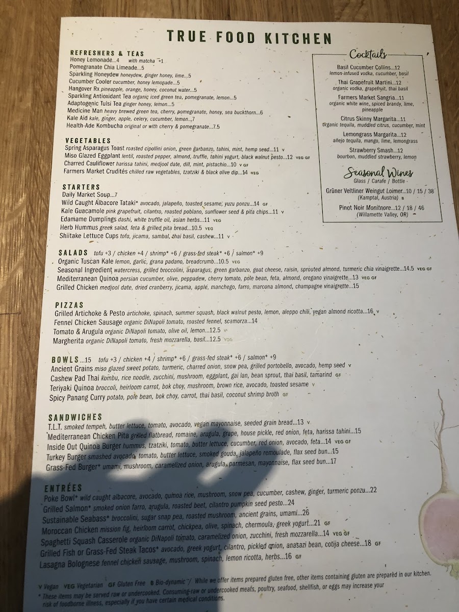 True Food Kitchen gluten-free menu