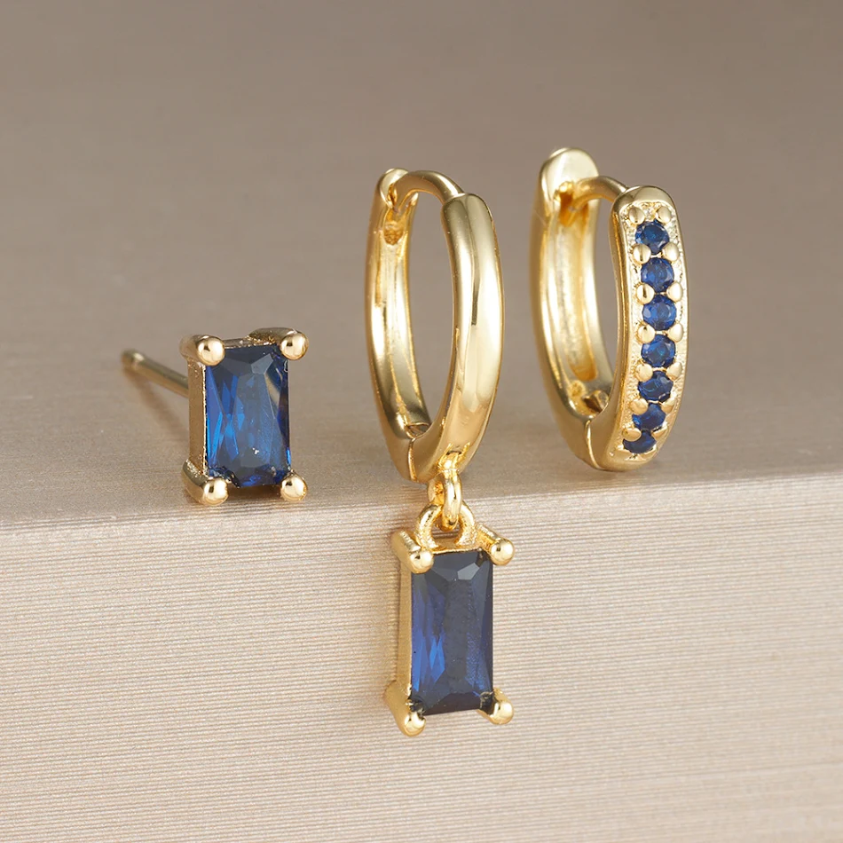 Rechthoekige zirkonia oorbellen, micro-ingezet, kleurrijk, voor een stralende uitstraling. Elegante dames sieraden met een luxueuze touch.