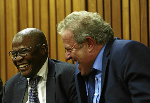 RETURN PENSION Former Eskom CEO Brian Molefe and his lawyer Barry Farber at the Pretoria High Court which is hearing an application that Molefe reimburse the state-owned company.