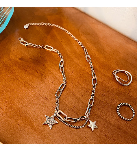Title 6, Silver Plated Retro Deep Black Color Necklace C...