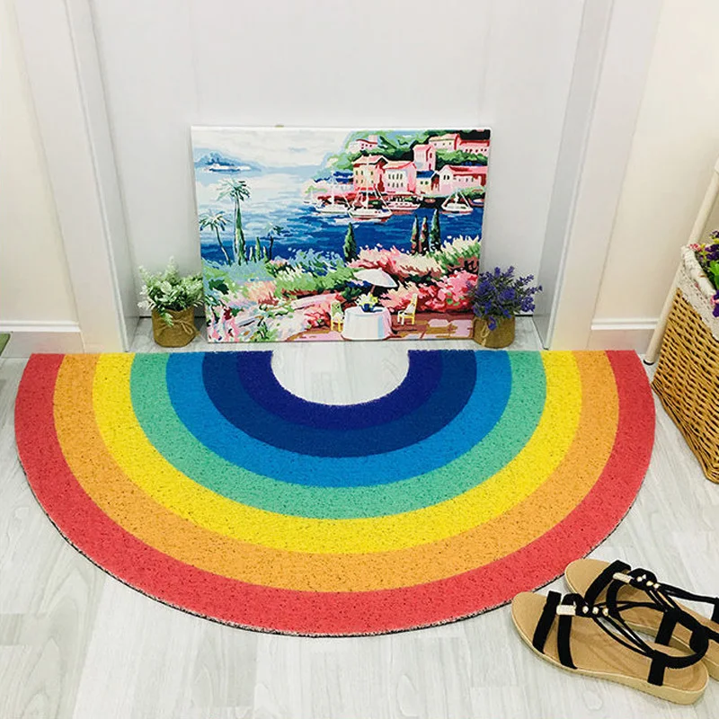 Thickened Semi-circle Rainbow Wire Mat Bathroom, non-slip and absorbent, providing a safe and comfortable surface after 