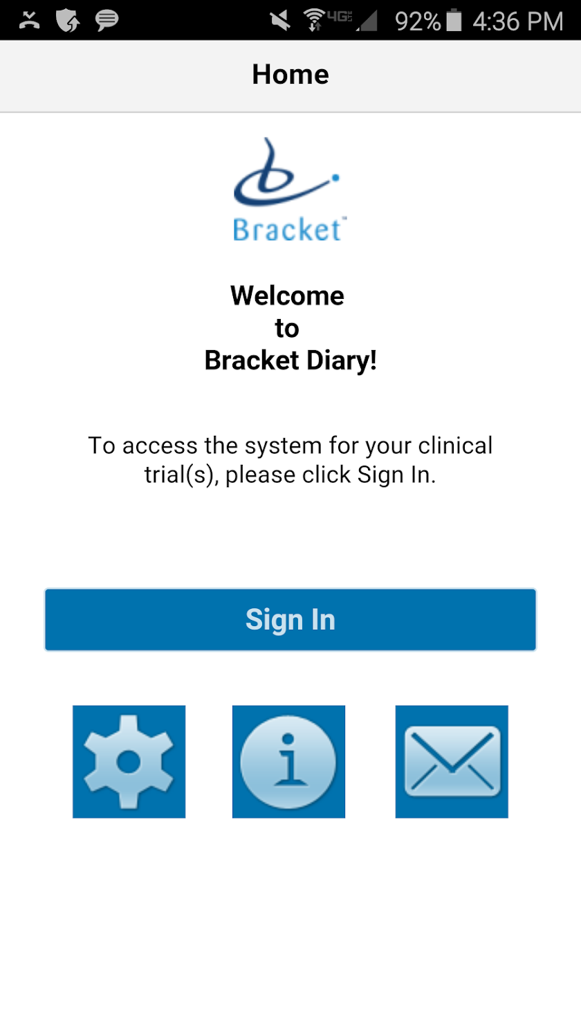 Bracket Patient Diary Screen 1