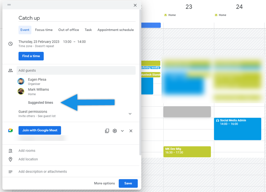 View available meeting times with Google Calendar Workspace Tips