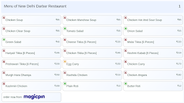 New Delhi Darbar Restaurant menu 