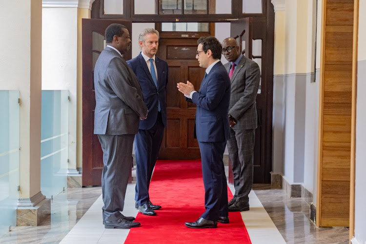 Prime Cabinet Secretary Musalia Mudavadi in a meeting with Minister for Europe and Foreign Affairs of the French Republic to Kenya Stéphane Séjourné and others on April 6, 2024.