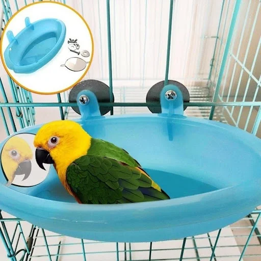 Mirrored Bird Bath Pet Cage Bath Basin Parrot Bath Basin Parrot Shower Supplies with Mirror Bird Cage Accessories Pet To