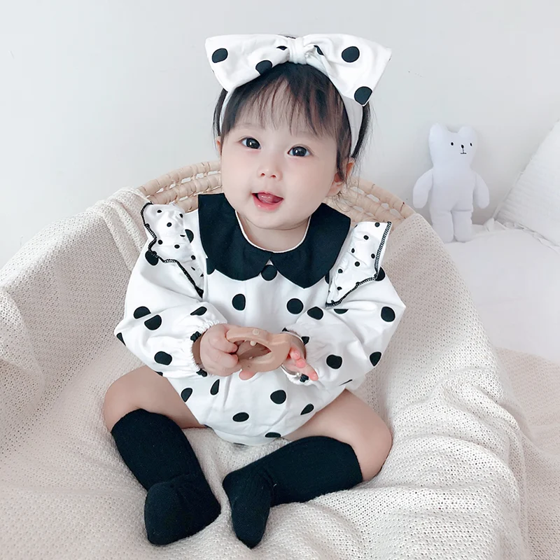 Barboteuse Bébé à Pois Manches Courtes Vêtements Enfant Combinaison Été Respirante et Confortable Pour Petits Garçons et Filles Facile à Porter