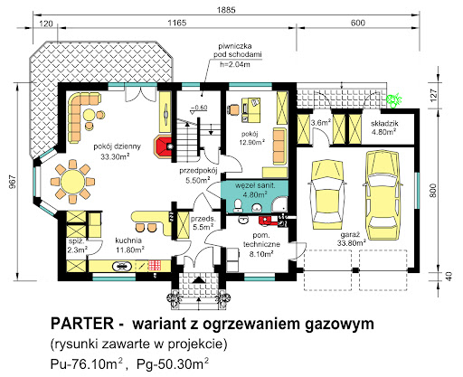 BW-27 wariant 3 - Rzut parteru - wariant z ogrzewaniem gazowym