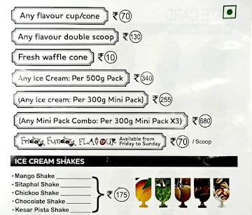 Natural Ice Cream menu 