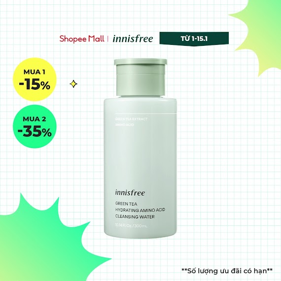 [Mã Cosif12 Giảm 10% Đơn 400K] Nước Tẩy Trang Dưỡng Ẩm Innisfree Green Tea Cleansing Water 300 Ml