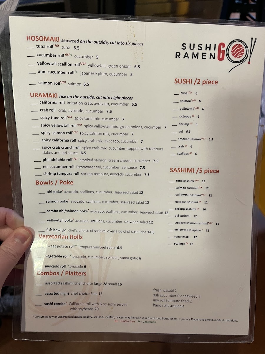 Sushi menu cont.