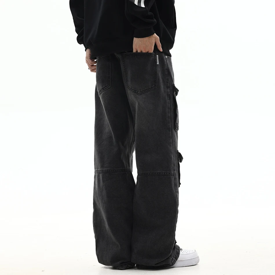 Pantalon droit large et ample pour homme, style hip hop, effet délavé et usé, pour un look décontracté et tendance, parfait pour le quotidien.