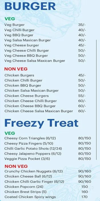 Freezy House menu 