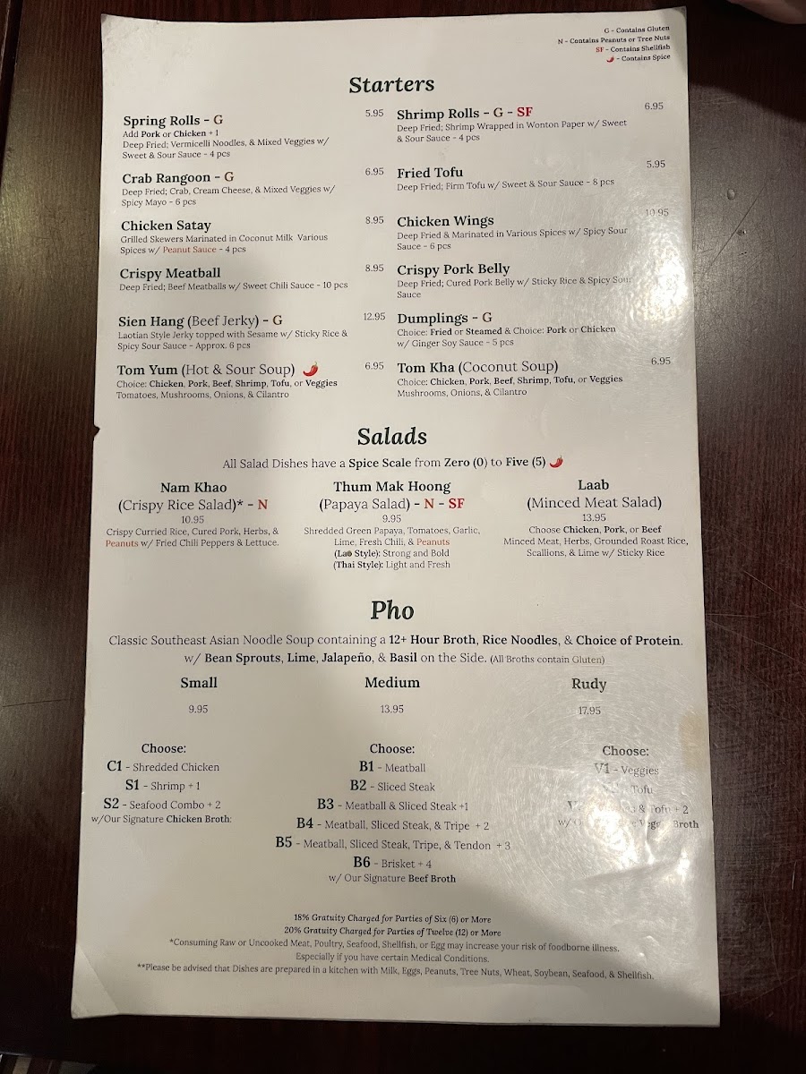 Pho Ketkeo gluten-free menu