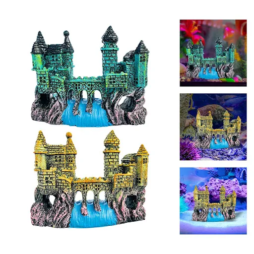 Aquarium Castle Medieval Castle Cave Castle Shelter for Betta Fish Reptile Saltwater Fish Tanks Plants Supplies Accessor