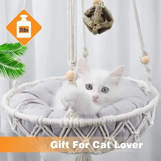 Large Macrame Cat Hammock Macrame Hanging Swing Cat Dog Bed Basket Home Pet Cat Accessories Dog Cat's House Puppy Bed Gi