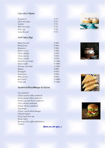 Royal Cakes & Bakes menu 