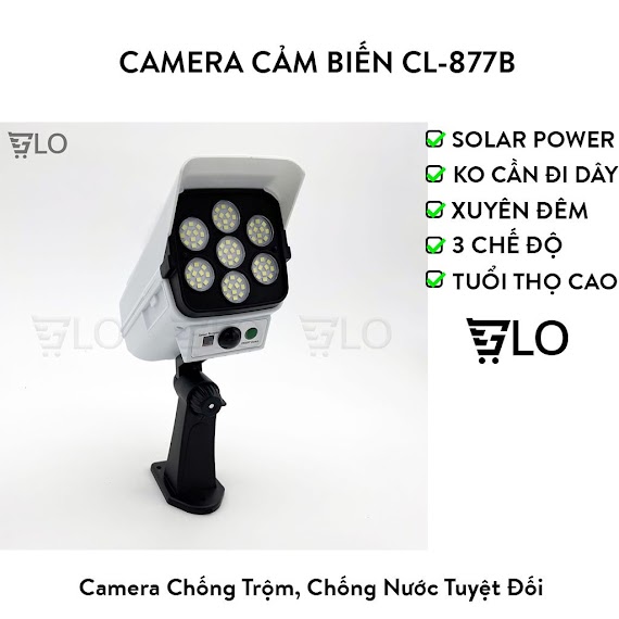 [Chống Trộm] Đèn Cảm Biến Chuyển Động Năng Lượng Mặt Trời Hình Camera 77 Đèn Led, Chống Nước Tuyệt Đối Cl - 877B 180W