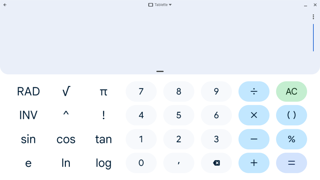 La calculatrice en affichage tablette dans Chrome OS