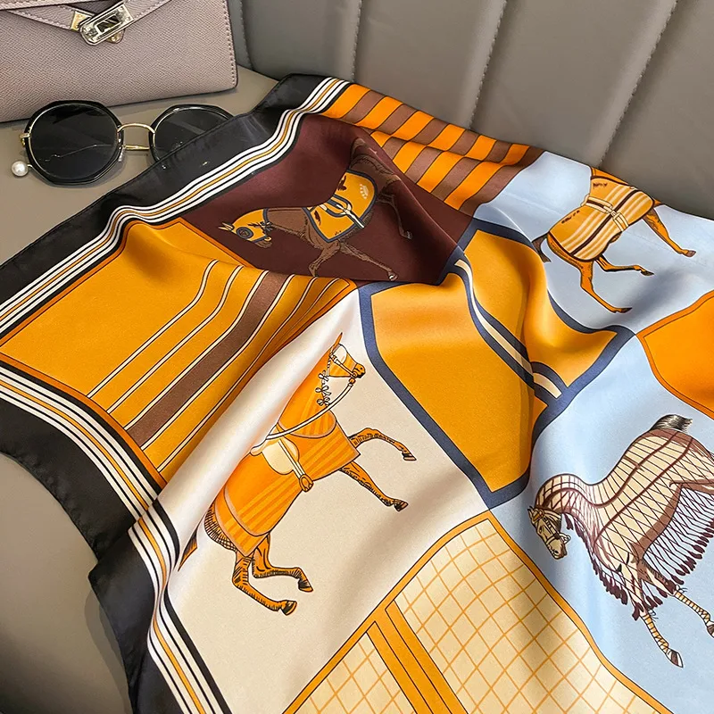 Toalha quadrada lenço de seda estampado camisa correspondente faixa de cabelo bolsa de braço