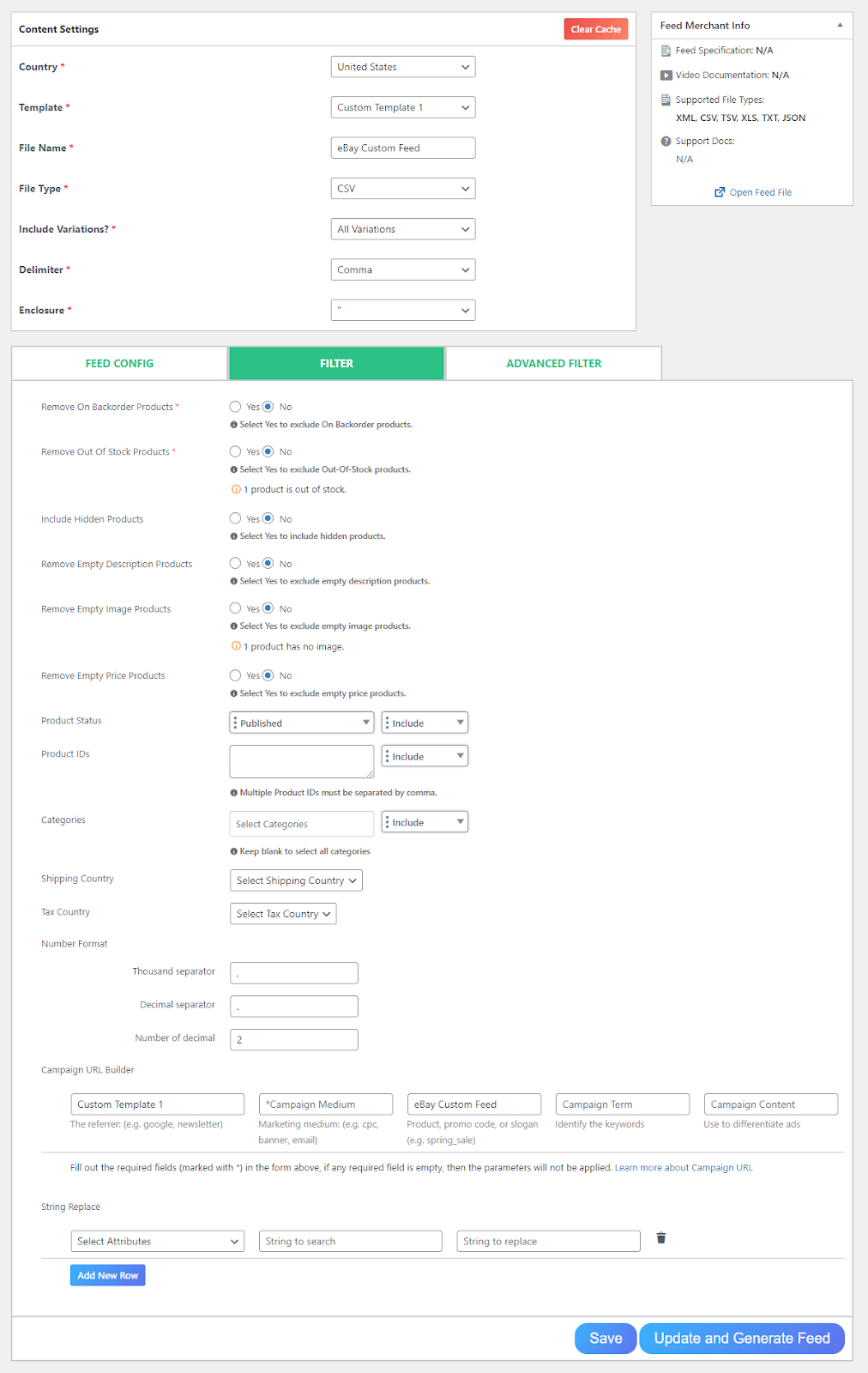 custom product feed filters