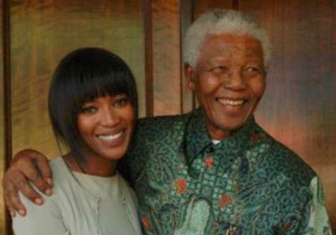 Nelson Mandela with his "honorary granddaughter" Naomi Campbell.