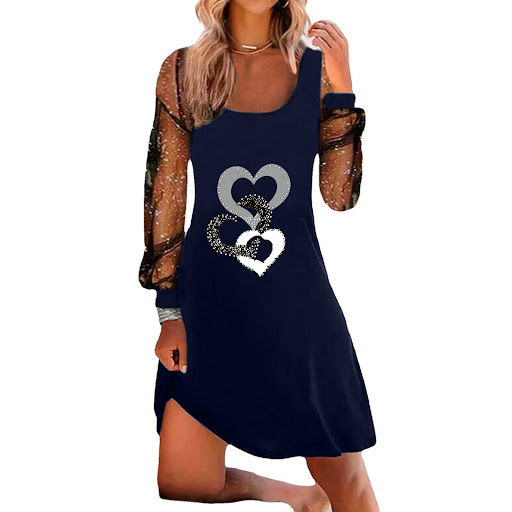 Title 3, Ladies fashion printed mesh panel dress, stylis...