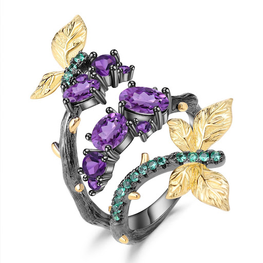 Title 4, Butterfly design S925 silver natural amethyst r...