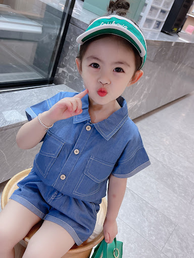 Title 4, New Summer Girls Short-sleeved Denim Suit Comfo...