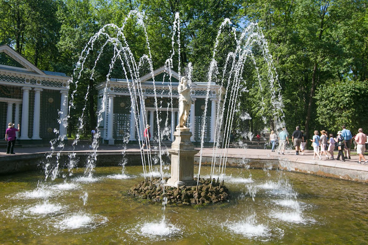 One of the 144 fountains at Peterhof Palace near St. Petersburg, Russia.