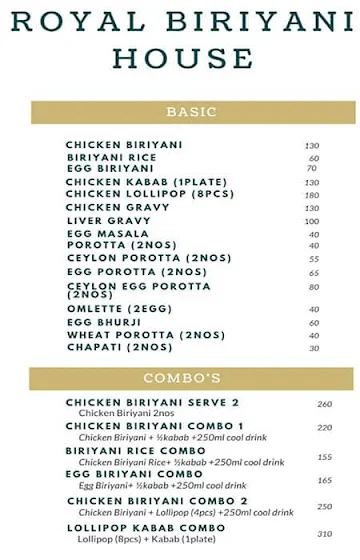 Royal Biriyani House menu 