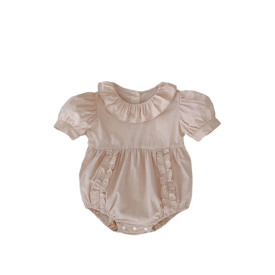 Zomer romper voor baby meisjes van puur katoen, pofmouwen, houten oren, eendelig onesie, schattig en comfortabel