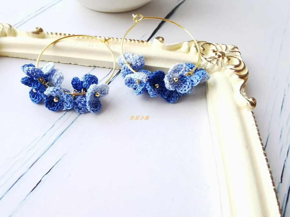 Mengling Fleur Boucles d'oreilles Grandes Micro Crochet Bijoux Dentelle Fil Tricotés Élégance et Confort Léger pour Toutes Occasions Design Unique