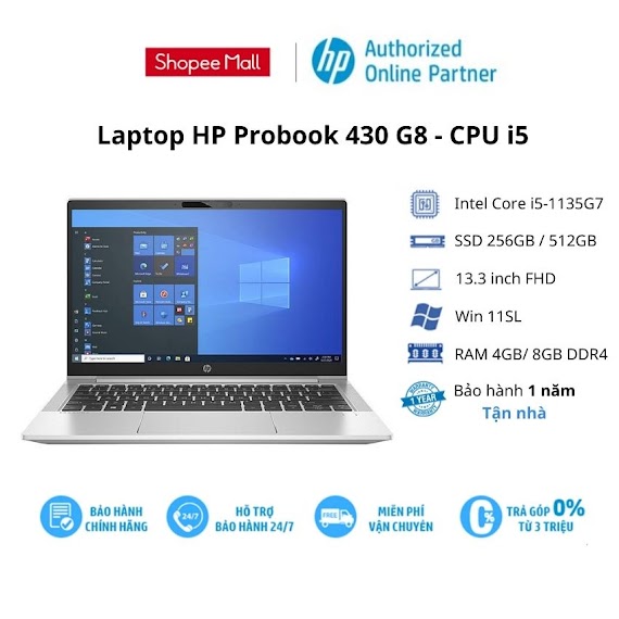 [Mã Elhp12 Giảm Đến 2Tr2] Laptop Hp Probook 430 G8 / Bạc/ Intel Core I5 - 1135G7/ 13.3''/ Led Kb/ Win11