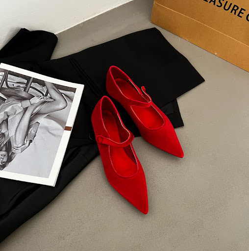 Title 5, Womens French-style Pointed Buckle Velvet Flat...