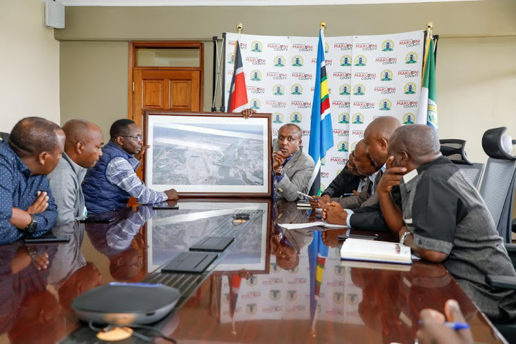 Members of National Assembly Departmental Committee on Blue Economy, Water, and Irrigation, led by David Bowen (Marakwet East) when they paid a courtesy call to Makueni Governor Mutula Kilonzo while on a tour of Thwake Thwake Multipurpose Dam Project on November 12, 2023