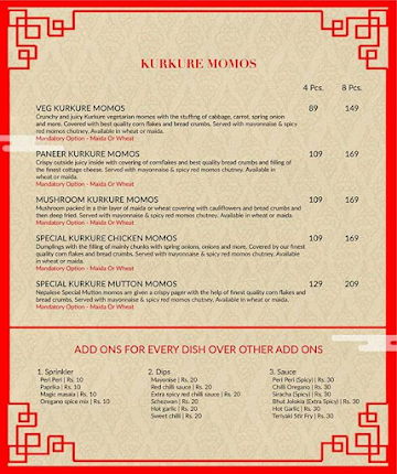 The Momo Chutney menu 