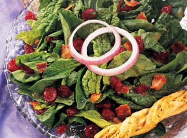 Cranberry-Spinach Salad with Warm Bacon Dressing