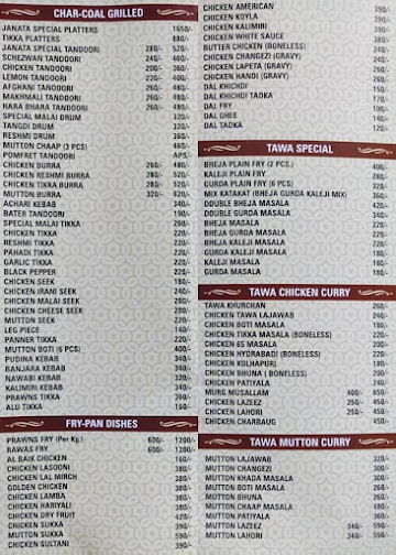 Janta Hotel menu 