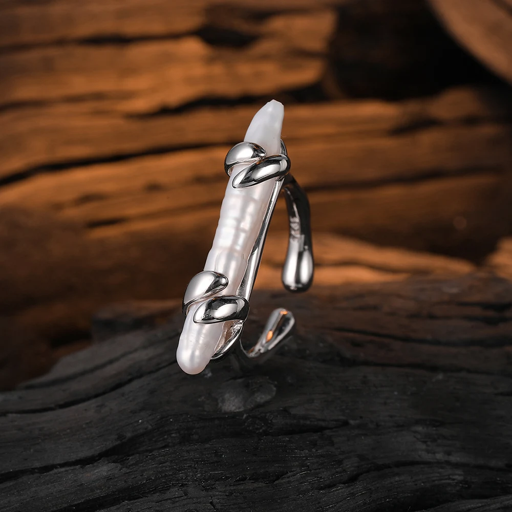 Title 4, S925 Sterling Silber Zahnstocher Perlenring Bar...